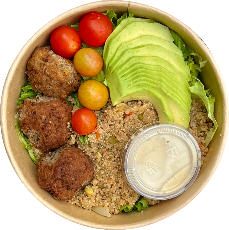 Ensalada quinoa y croquetas de lenteja